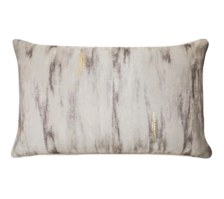 Ivory Taupe Ink Swirl Jacquard Cut Velvet Cushion Feather Insert
