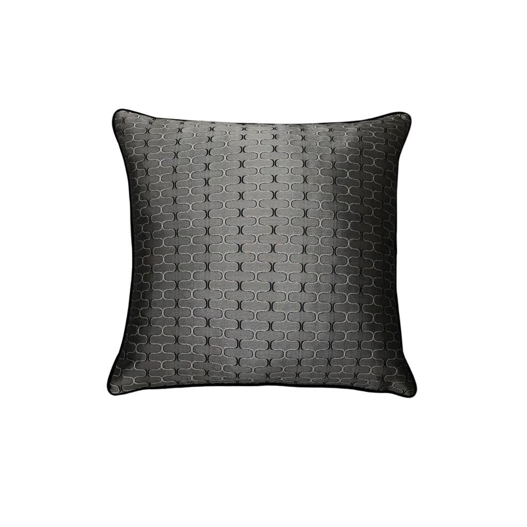 Charcoal Geometric Grid Jacquard Satin Cushion Feather Insert