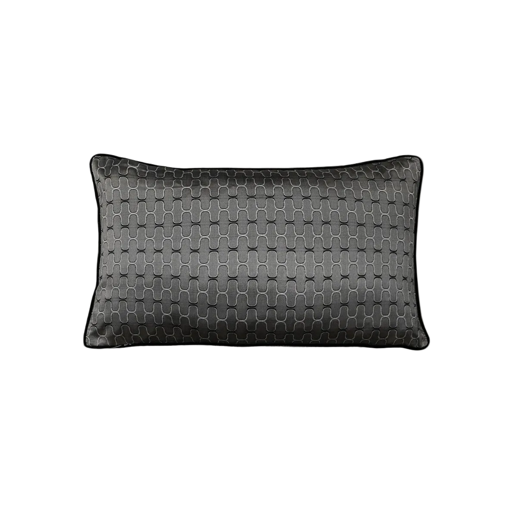 Charcoal Geometric Grid Jacquard Satin Cushion Feather Insert