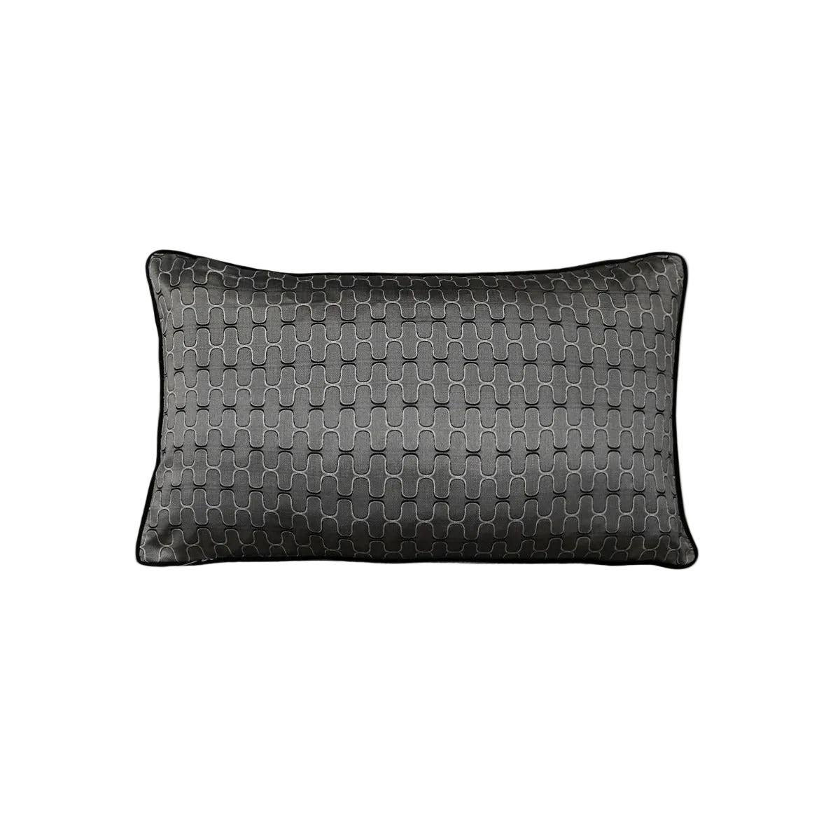 Charcoal Geometric Grid Jacquard Satin Cushion Feather Insert