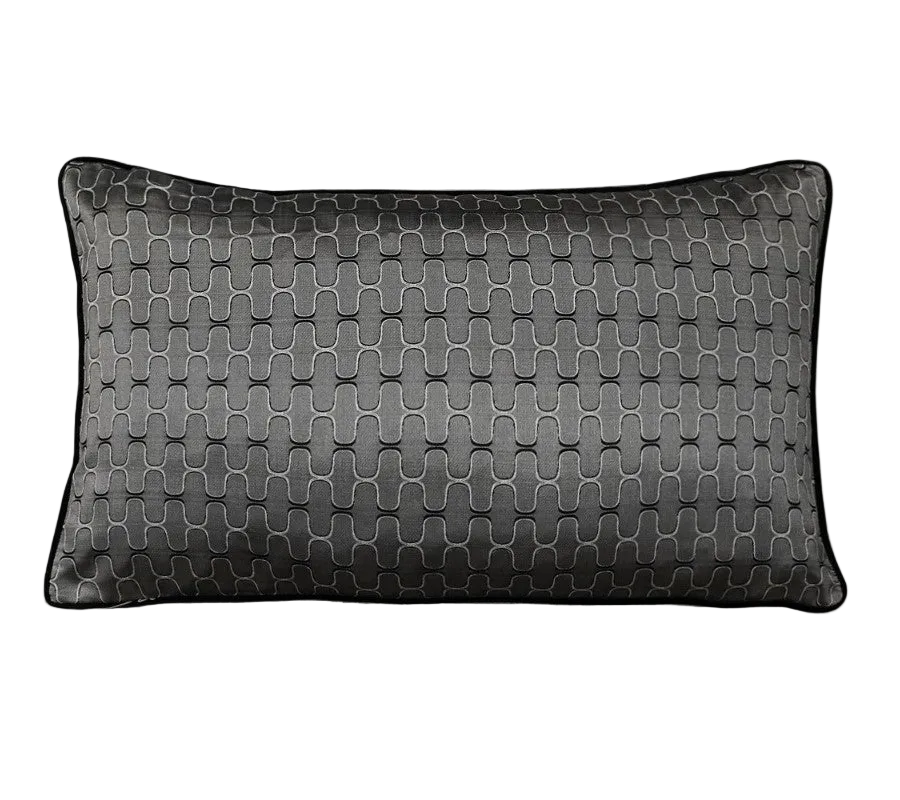 Charcoal Geometric Grid Jacquard Satin Cushion Feather Insert