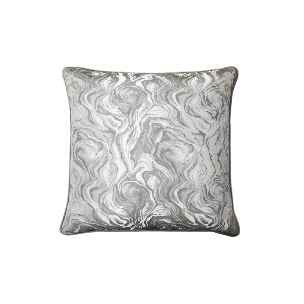 Silver Grey Marble Jacquard Cut Velvet Cushion Feather Insert