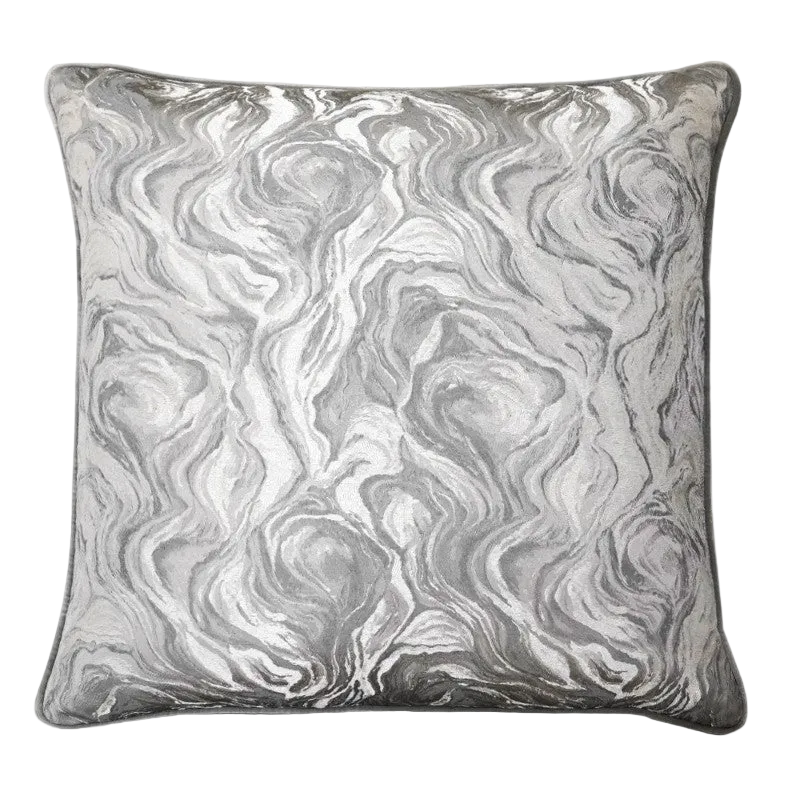 Silver Grey Marble Jacquard Cut Velvet Cushion Feather Insert