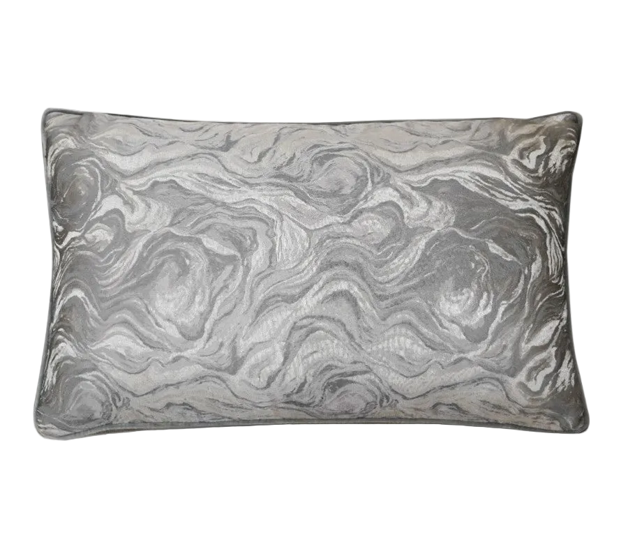 Silver Grey Marble Jacquard Cut Velvet Cushion Feather Insert