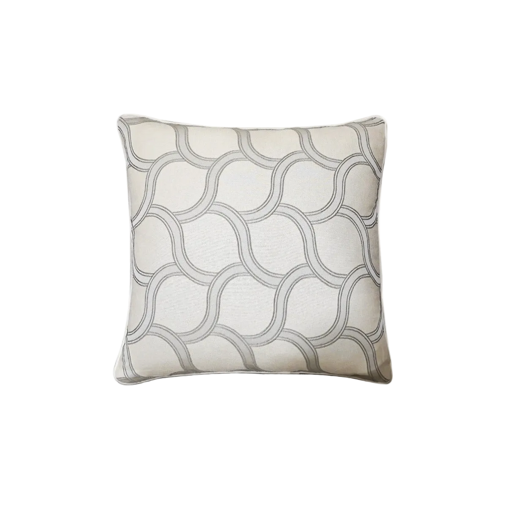 Ivory Geometric Scale Jacquard Satin Cushion Feather Insert