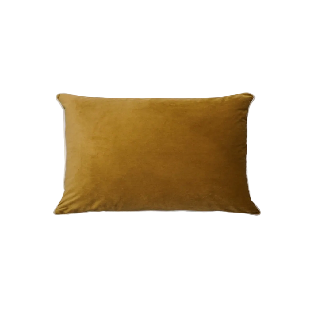 Caramel Velvet White Piping Cushion Feather Insert