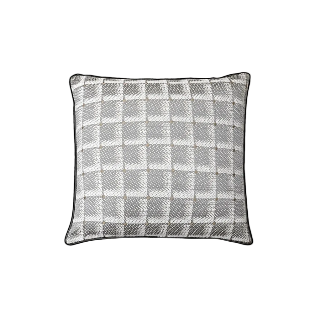 Grey White Houndstooth Chenille Jacquard Black Piping Cushion Feather Insert
