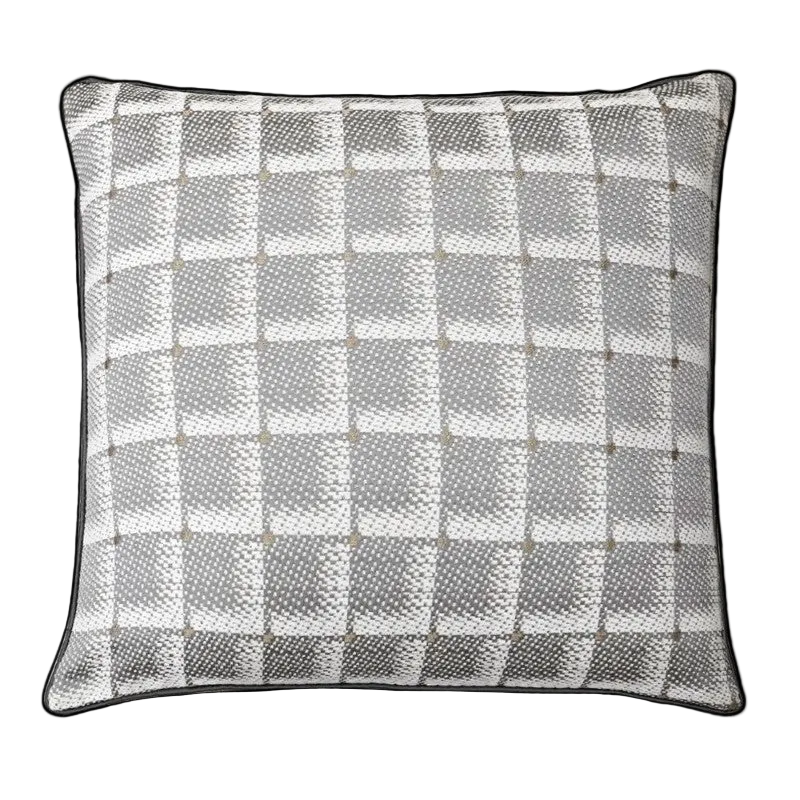 Grey White Houndstooth Chenille Jacquard Black Piping Cushion Feather Insert