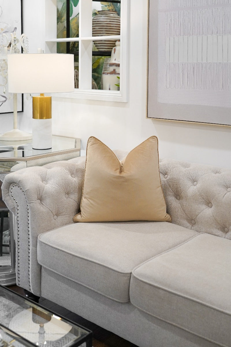 Light Khaki Faux Leather Cushion Feather Insert