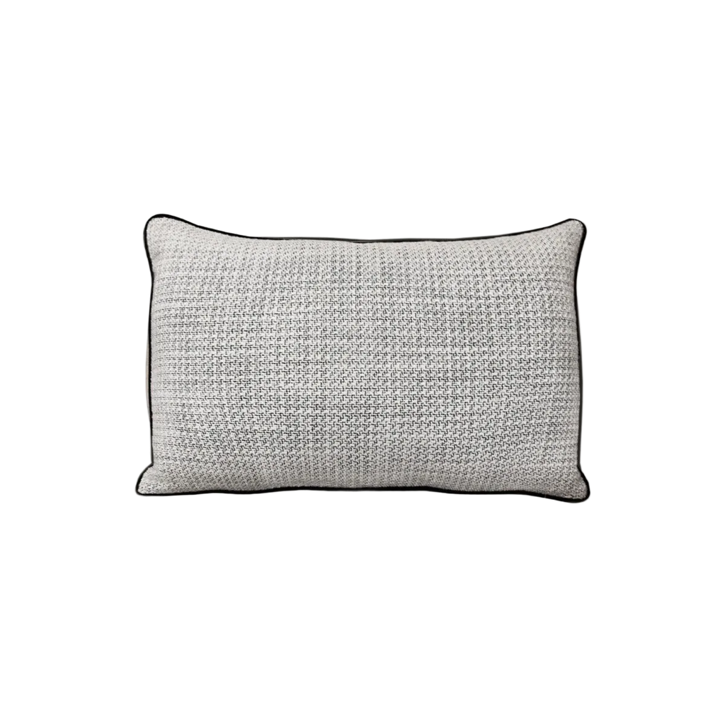 Black White Textured Linen Cotton Black Piping Cushion Feather Insert