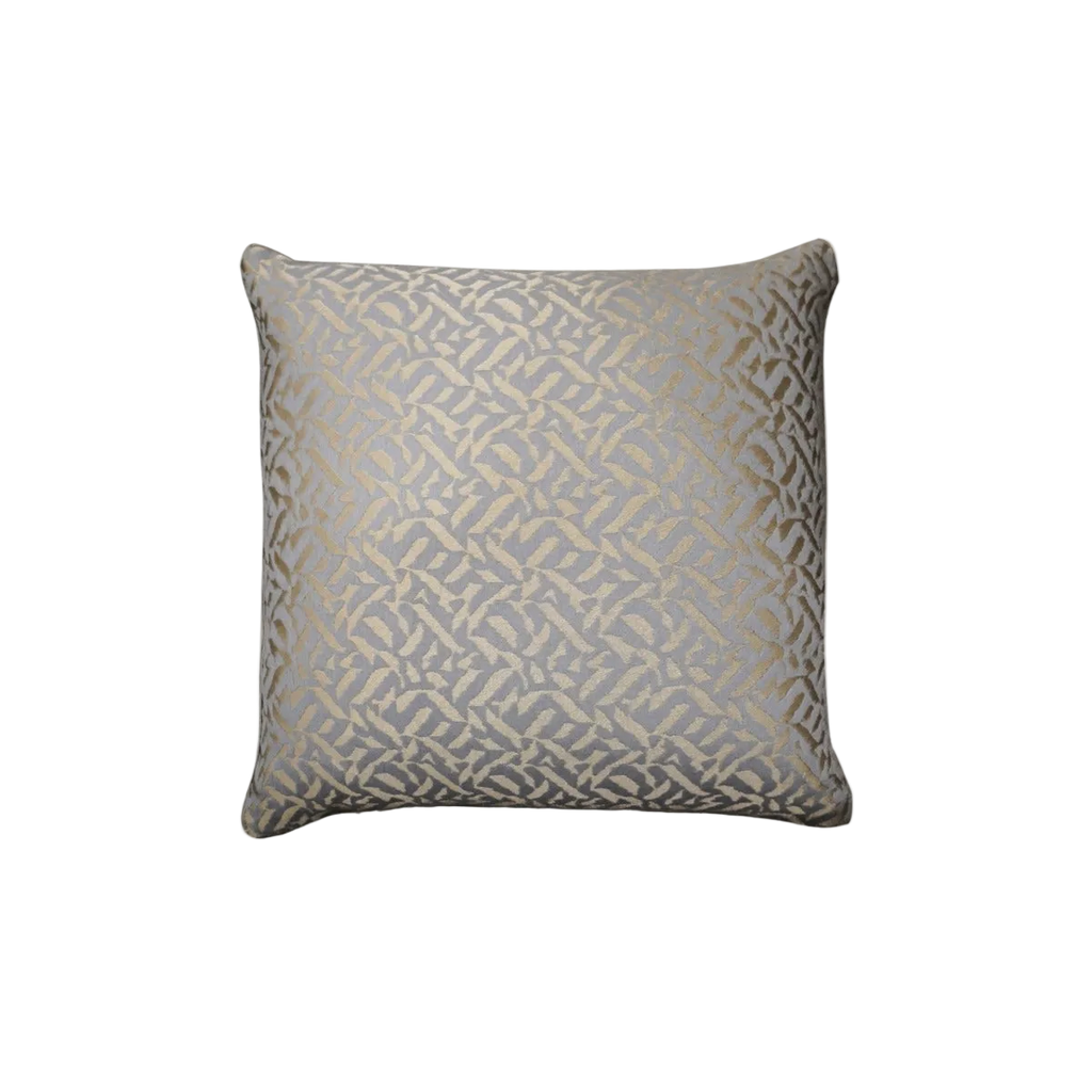 Grey Blue Champagne Gold Abstract Geometric Leaf Jacquard Satin Cushion Feather Insert