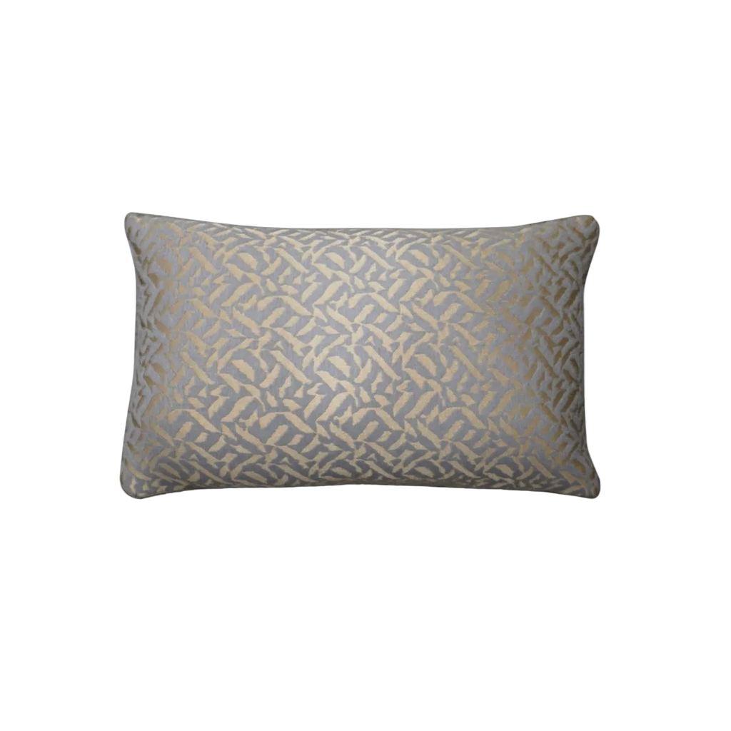 Grey Blue Champagne Gold Abstract Geometric Leaf Jacquard Satin Cushion Feather Insert
