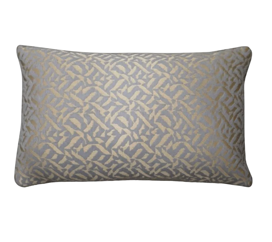 Grey Blue Champagne Gold Abstract Geometric Leaf Jacquard Satin Cushion Feather Insert