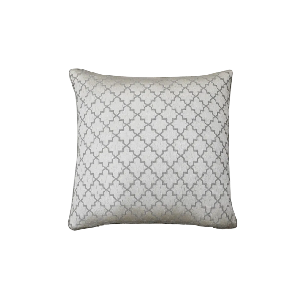 Ivory Silver Grey Chinese Diamond Geometric Jacquard Satin Cushion Feather Insert