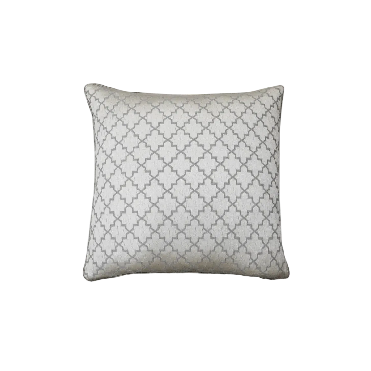 Ivory Silver Grey Chinese Diamond Geometric Jacquard Satin Cushion Feather Insert