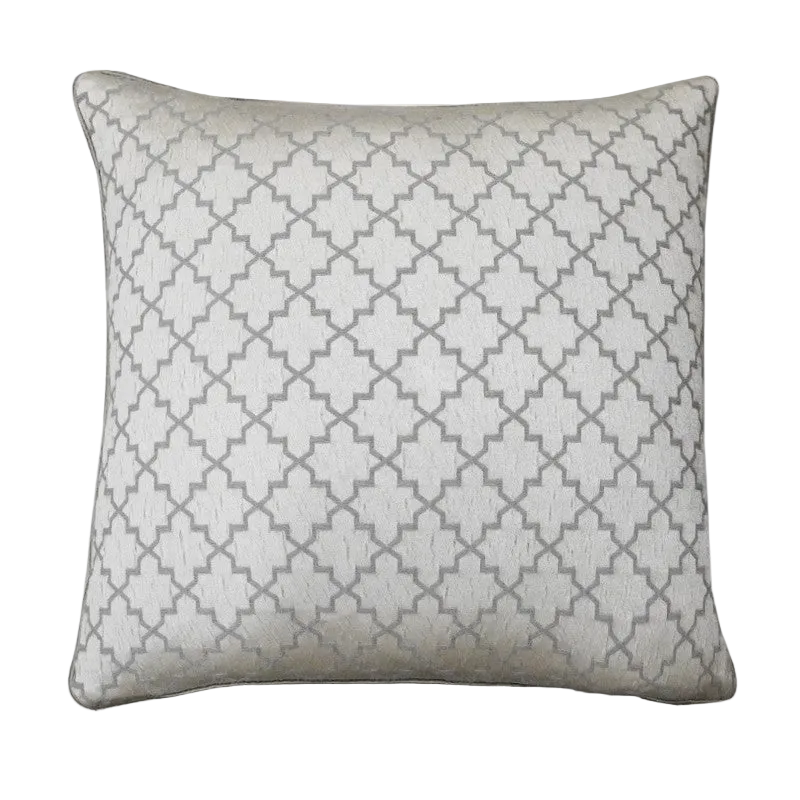 Ivory Silver Grey Chinese Diamond Geometric Jacquard Satin Cushion Feather Insert