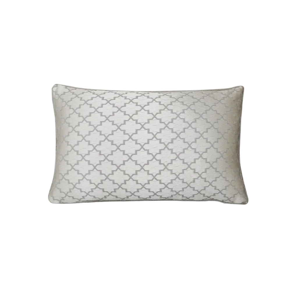 Ivory Silver Grey Chinese Diamond Geometric Jacquard Satin Cushion Feather Insert
