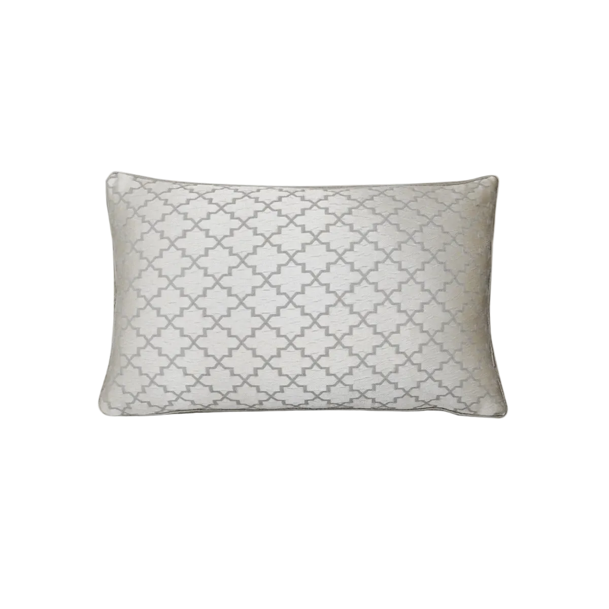 Ivory Silver Grey Chinese Diamond Geometric Jacquard Satin Cushion Feather Insert