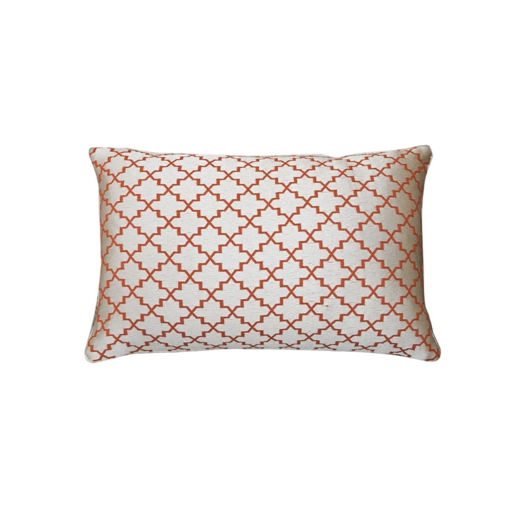 Ivory Orange Red Moroccan Quatrefoil Chenille Jacquard Cushion Feather Insert