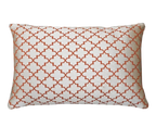 Ivory Orange Red Moroccan Quatrefoil Chenille Jacquard Cushion Feather Insert