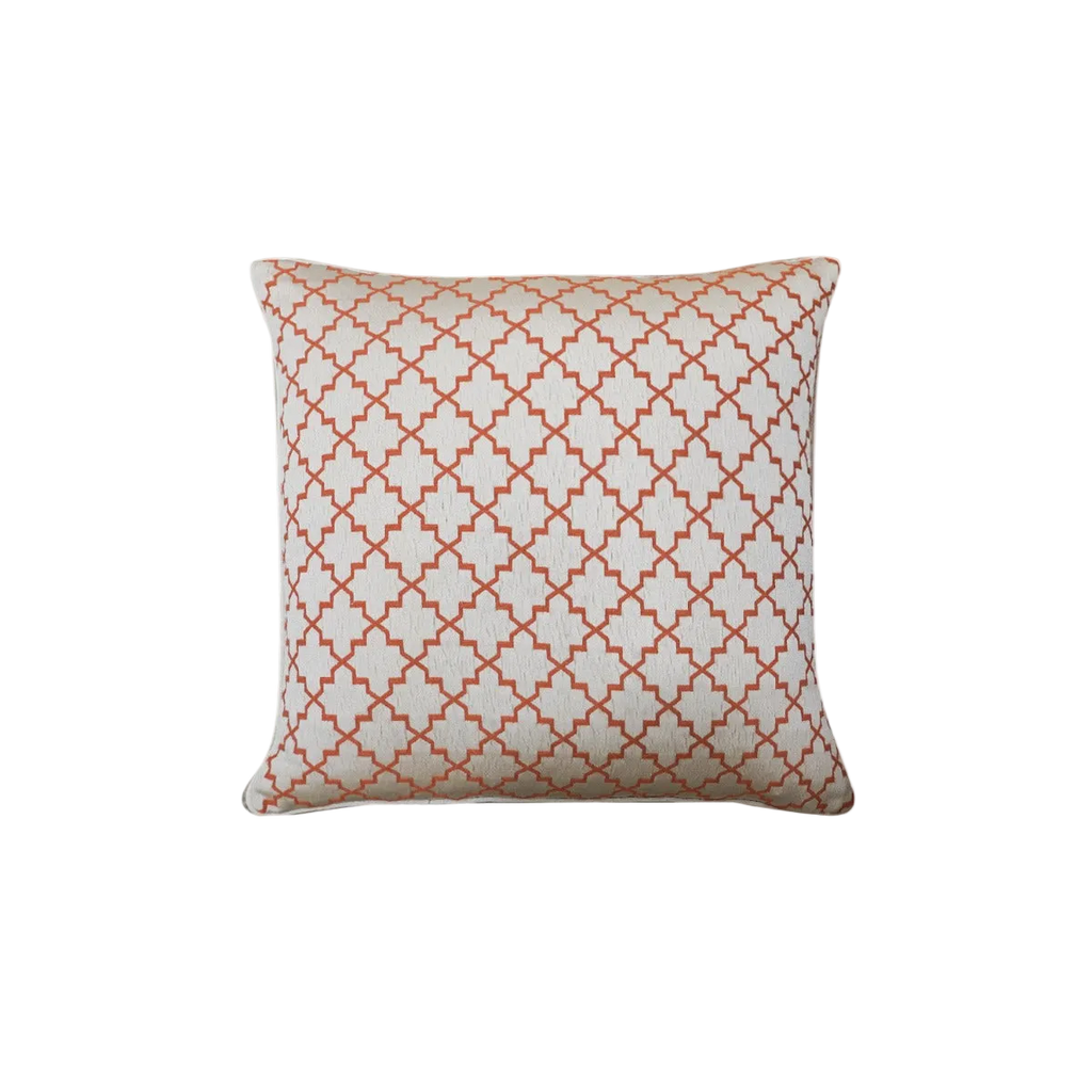 Ivory Orange Red Moroccan Quatrefoil Chenille Jacquard Cushion Feather Insert