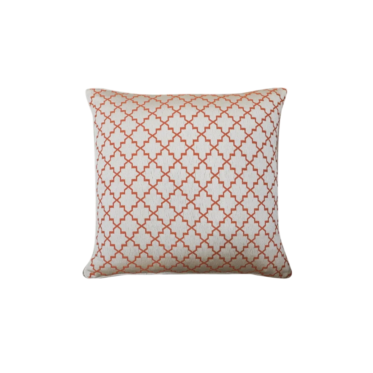 Ivory Orange Red Moroccan Quatrefoil Chenille Jacquard Cushion Feather Insert