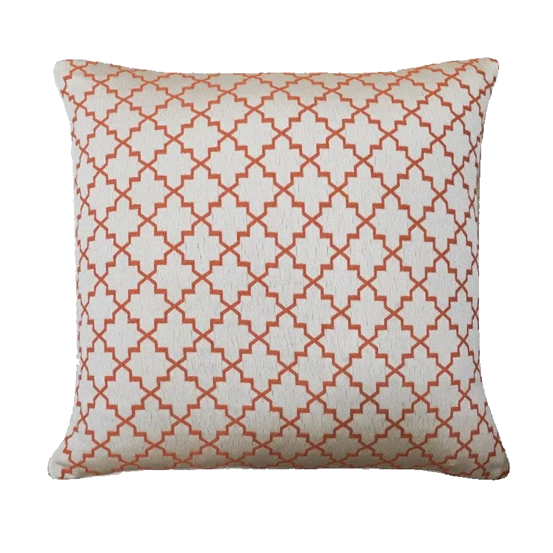 Ivory Orange Red Moroccan Quatrefoil Chenille Jacquard Cushion Feather Insert