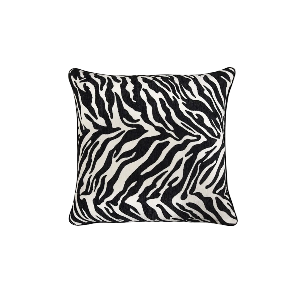 Black White Zebra Print Chenille Jacquard Cushion Feather Insert