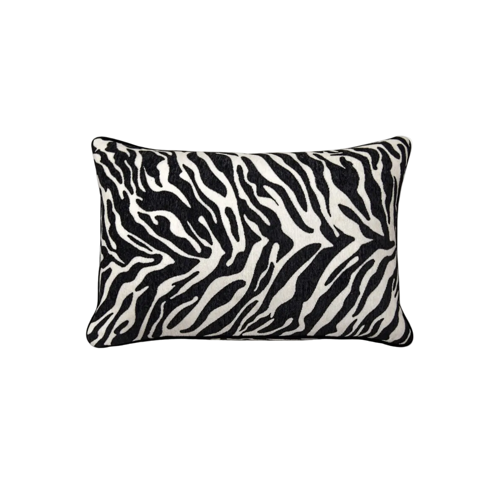 Black White Zebra Print Chenille Jacquard Cushion Feather Insert