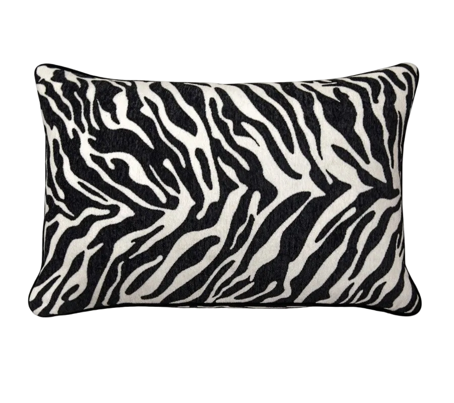 Black White Zebra Print Chenille Jacquard Cushion Feather Insert