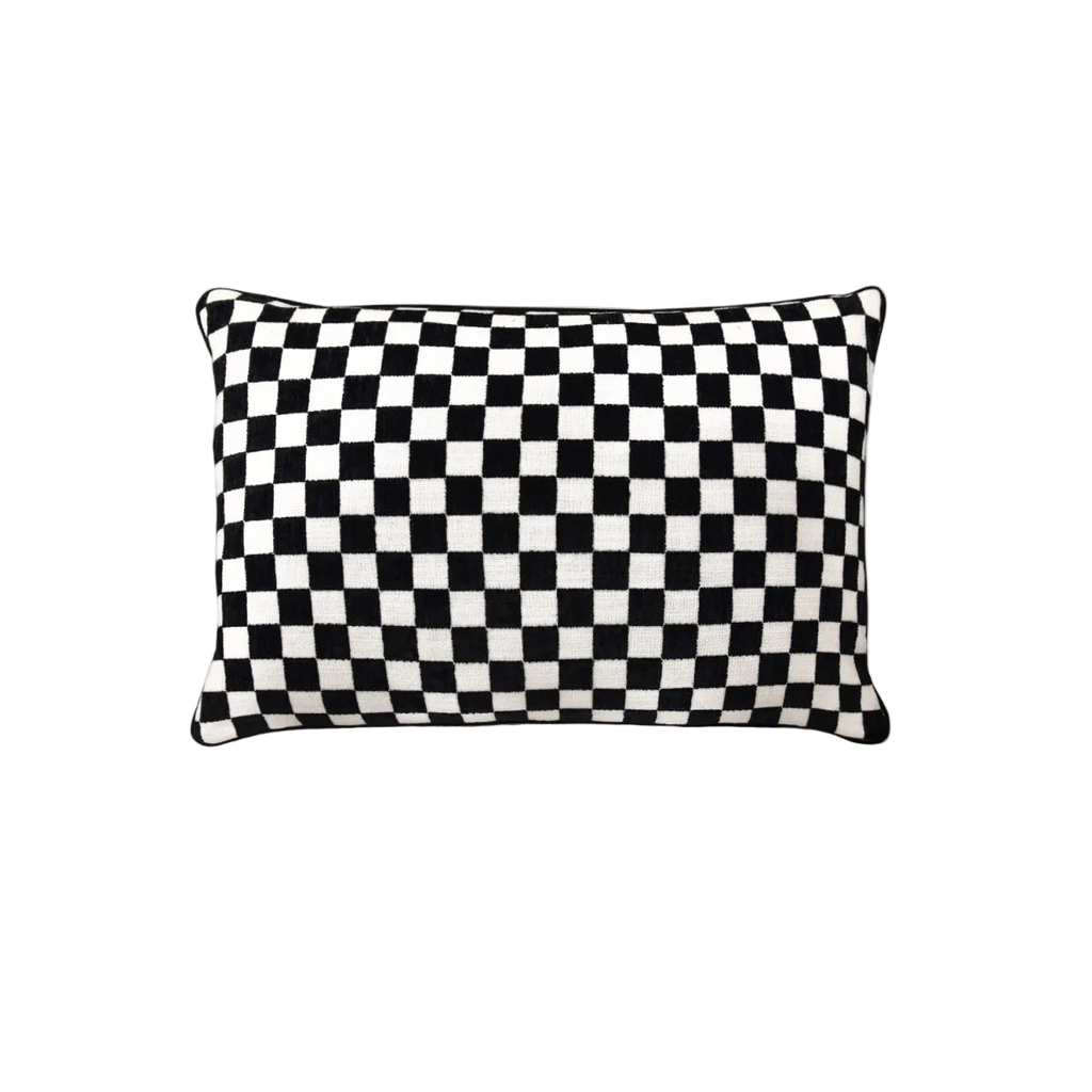 Black White Houndstooth Chenille Jacquard Cushion Feather Insert
