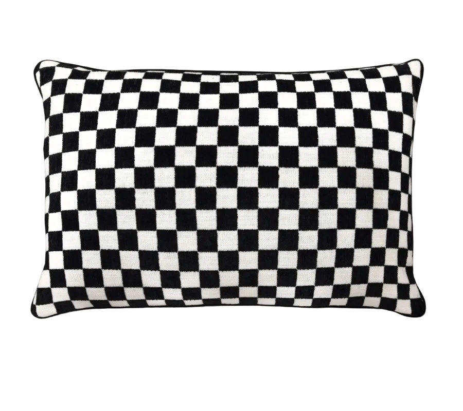 Black White Houndstooth Chenille Jacquard Cushion Feather Insert
