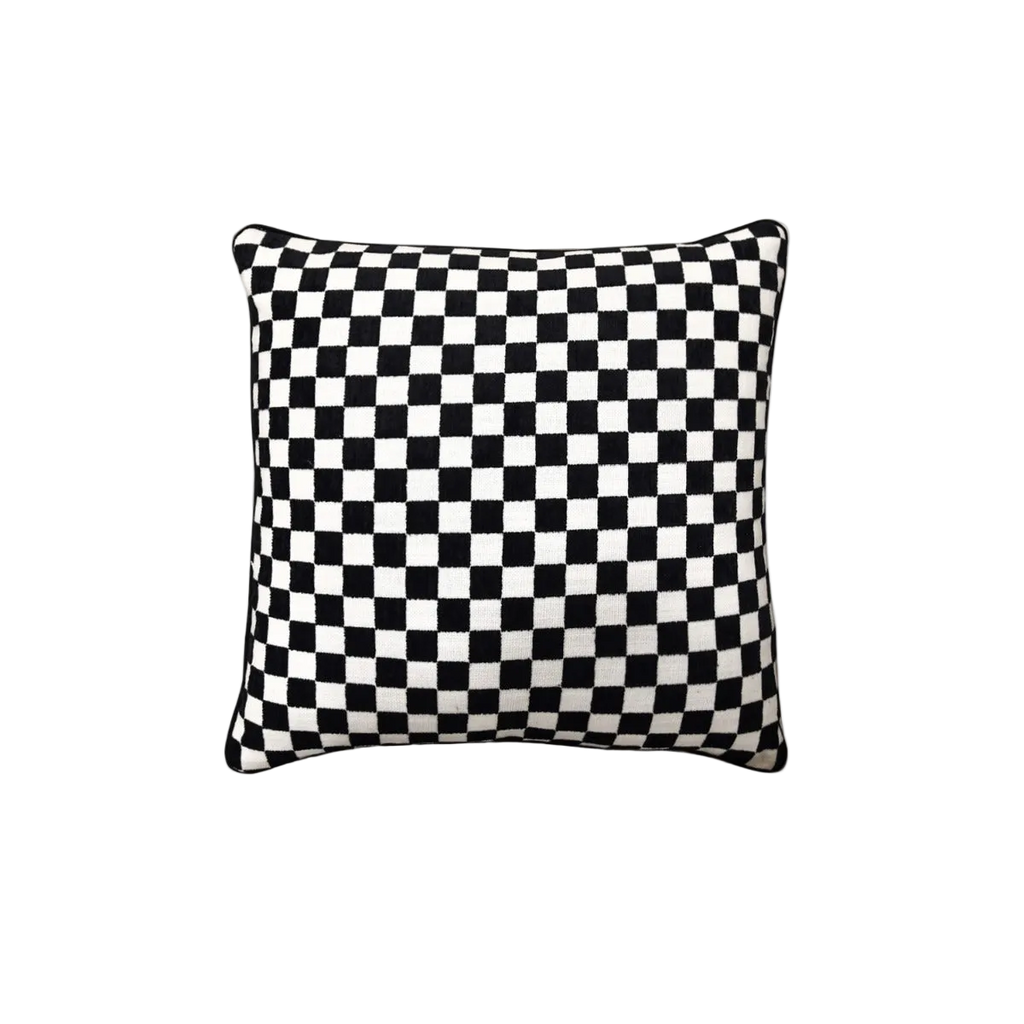 Black White Houndstooth Chenille Jacquard Cushion Feather Insert