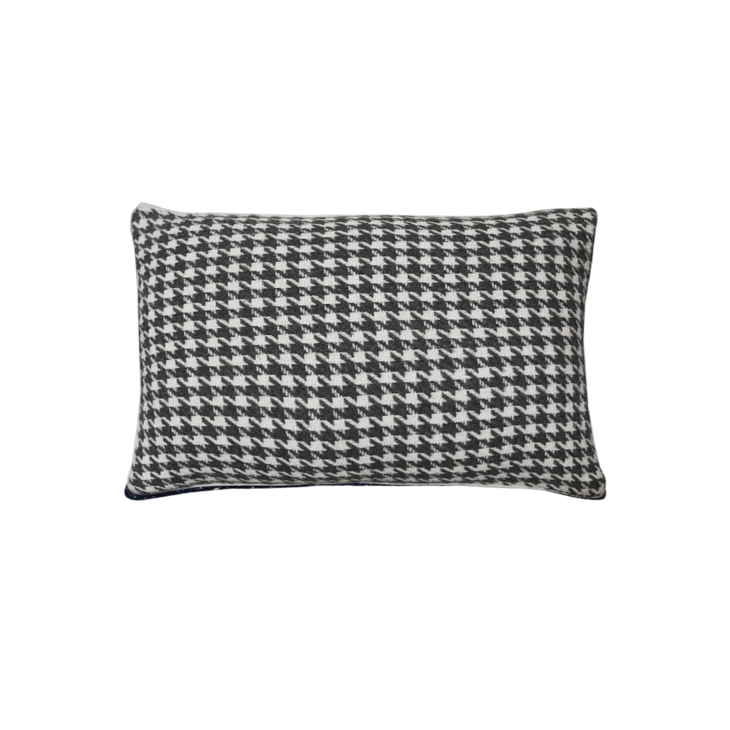Dark Grey Ivory Houndstooth Chenille Jacquard Cushion Feather Insert
