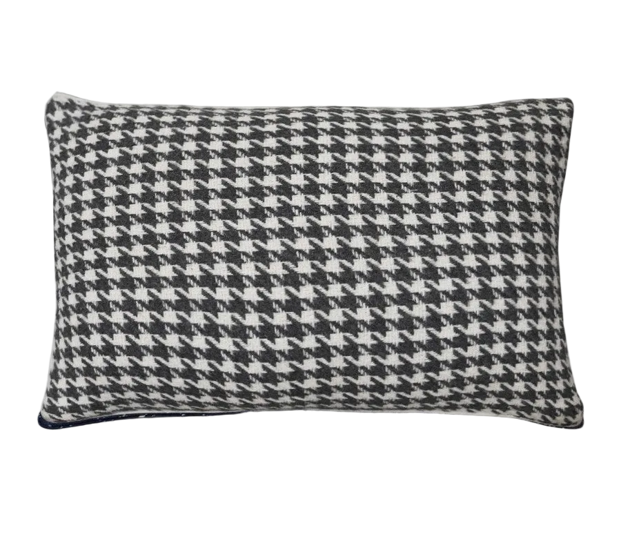 Dark Grey Ivory Houndstooth Chenille Jacquard Cushion Feather Insert