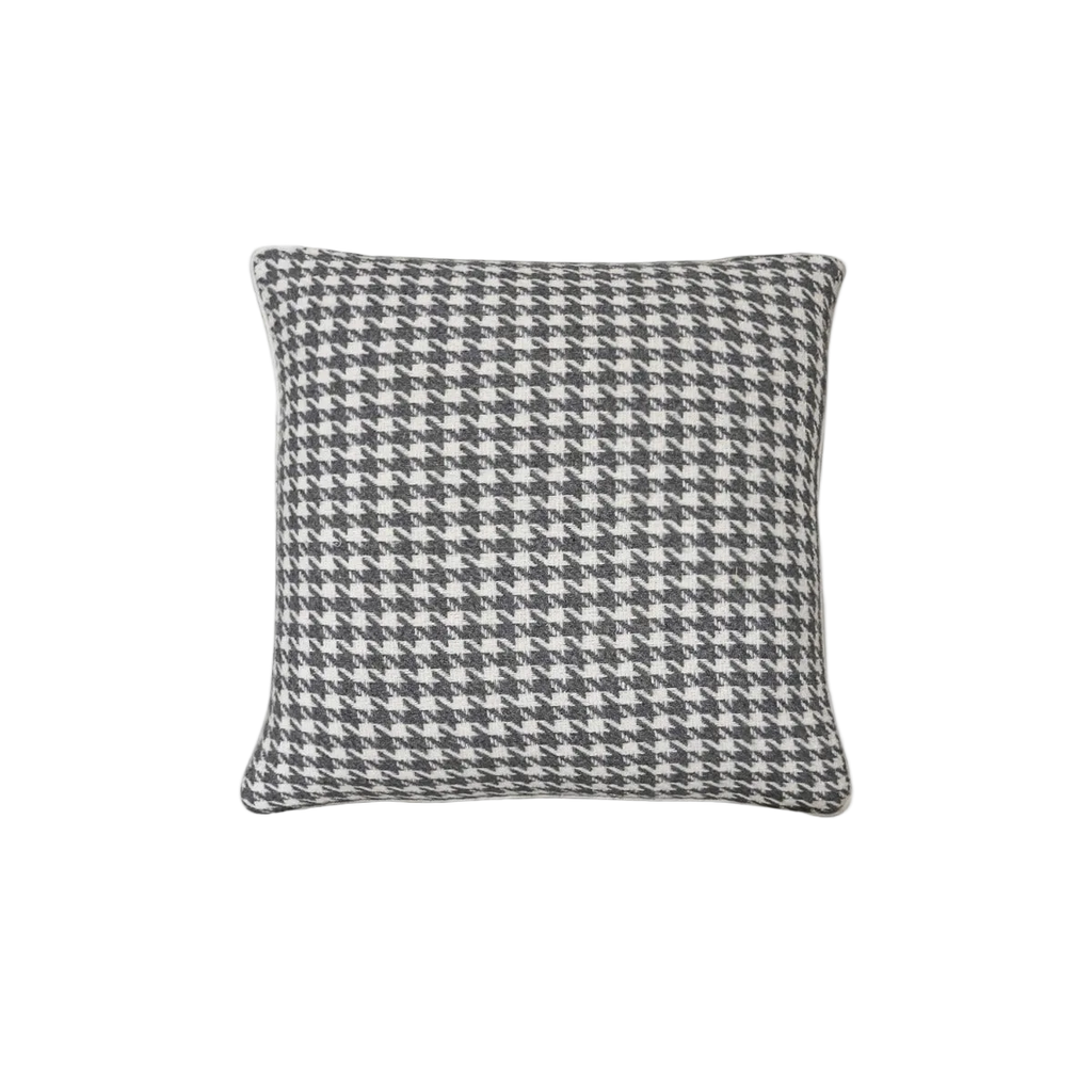 Dark Grey Ivory Houndstooth Chenille Jacquard Cushion Feather Insert