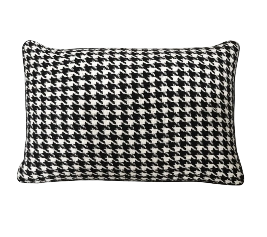 Black White Houndstooth Chenille Jacquard Cushion Feather Insert