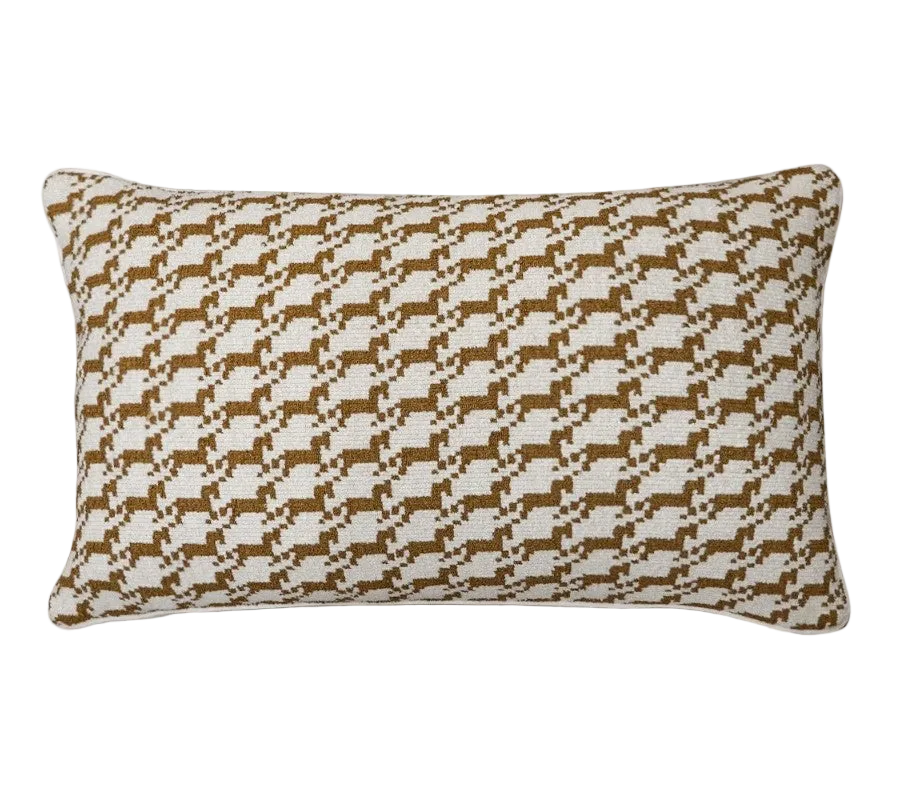 Brown Taupe Houndstooth Chenille Jacquard Cushion Feather Insert
