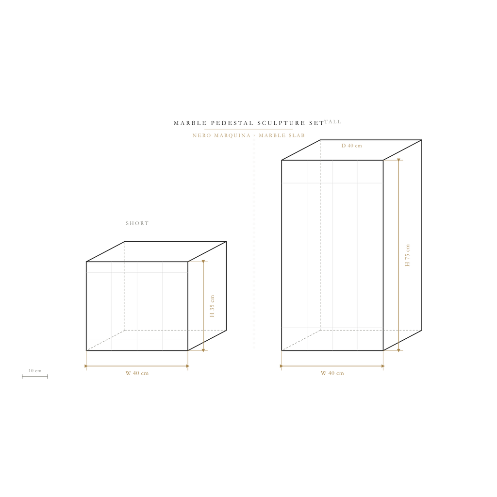 Marble Pedestal Sculpture Set - Nero Marquina | Dimension Guide