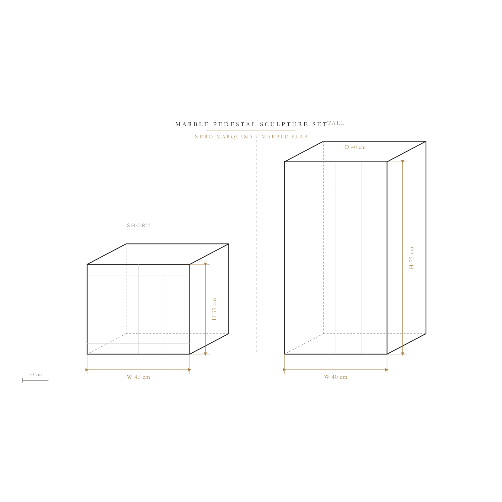 Marble Pedestal Sculpture Set - Nero Marquina | Dimension Guide