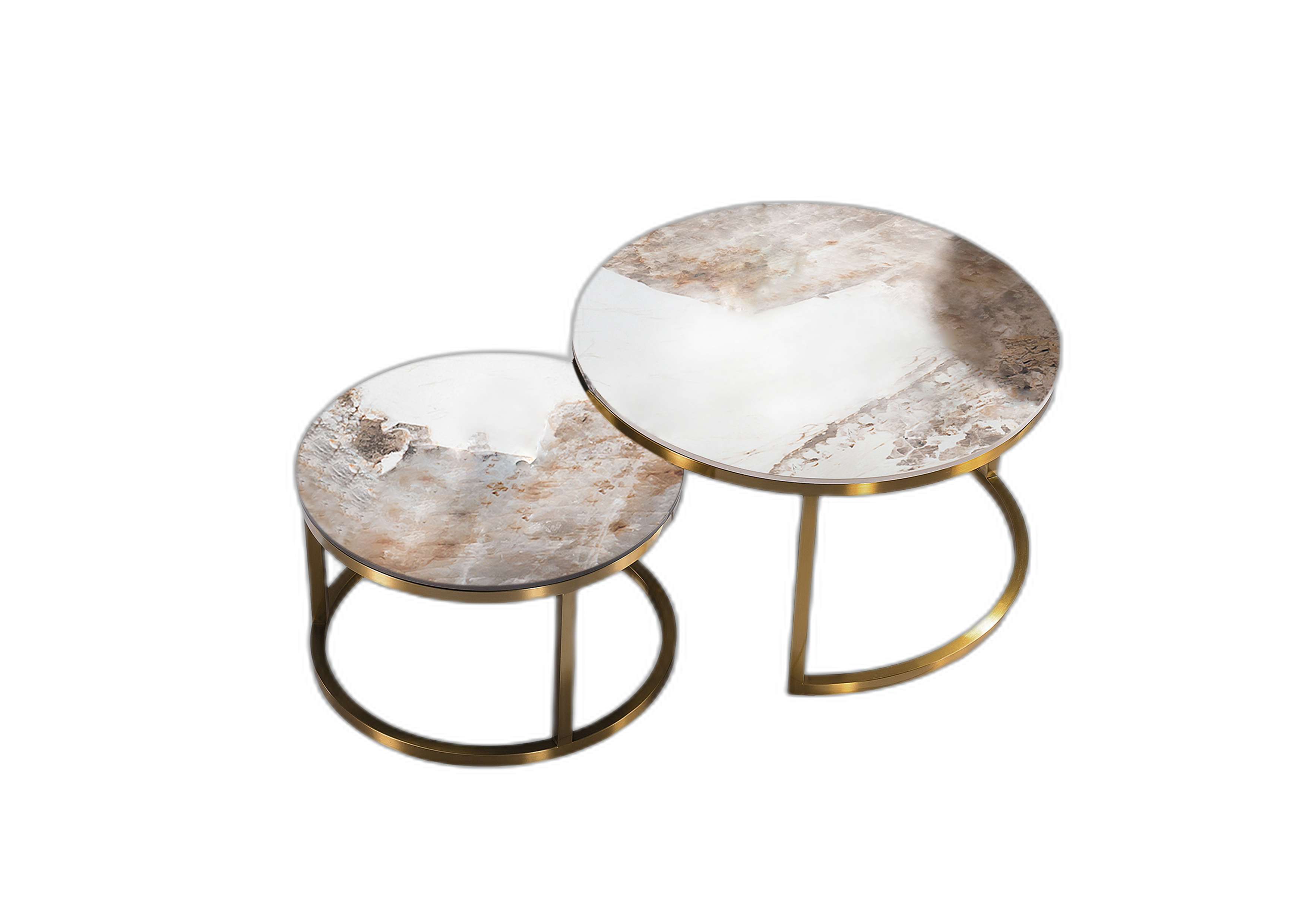 Pandora Sintered Stone Nesting Coffee Tables – Gold Legs