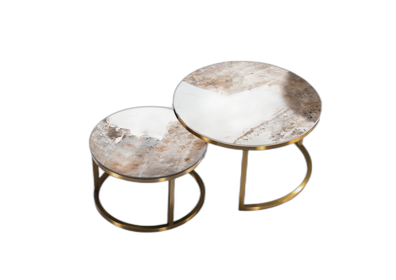 Pandora Sintered Stone Nesting Coffee Tables – Gold Legs