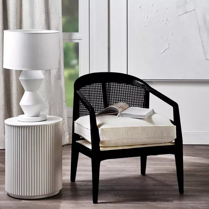 Willow Black Rattan Arm Chair - White Linen