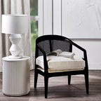 Willow Black Rattan Arm Chair - White Linen