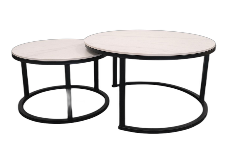 Tesla Matte Sintered Stone Nesting Coffee Tables - White & Black