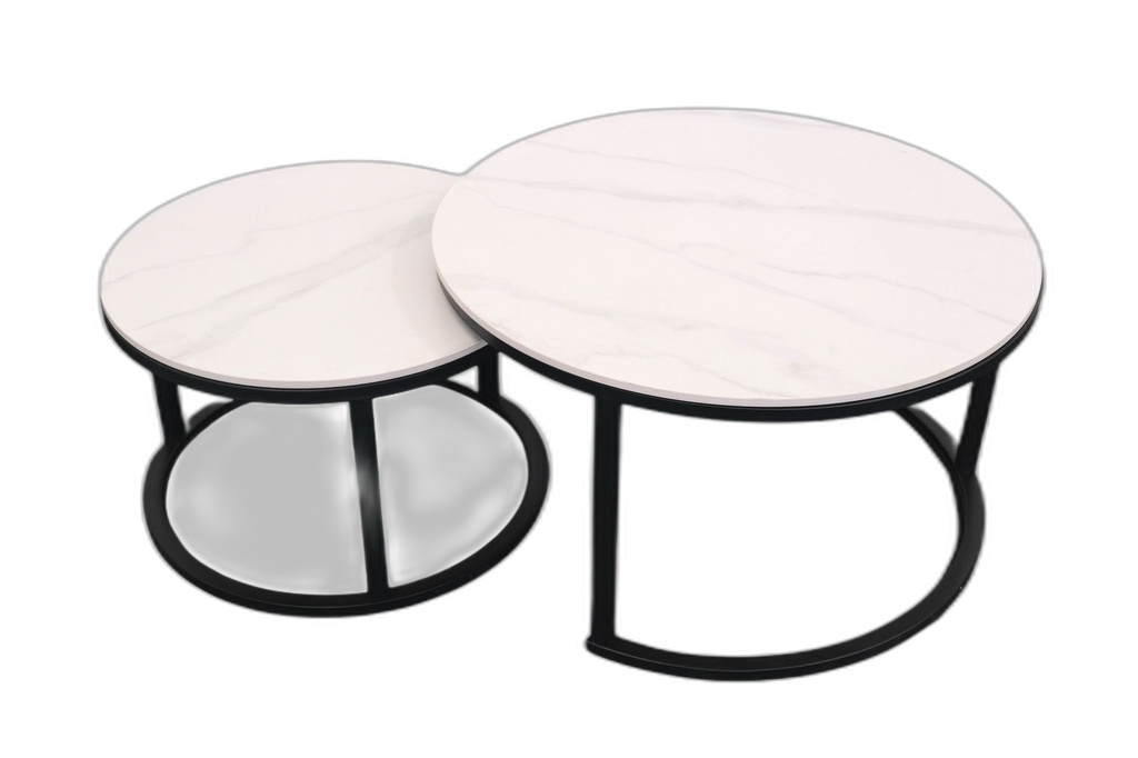 Tesla Matte Sintered Stone Nesting Coffee Tables - White & Black