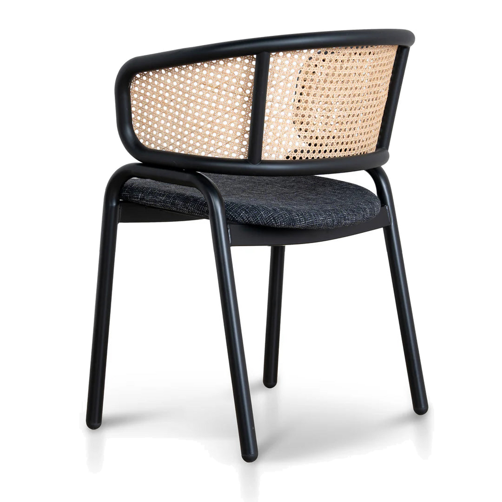 Fabric Dining Chair - Dark Grey with Rattan Back (Set of 2)