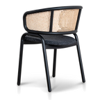 Fabric Dining Chair - Dark Grey with Rattan Back (Set of 2)