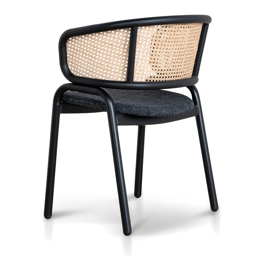 Fabric Dining Chair - Dark Grey with Rattan Back (Set of 2)