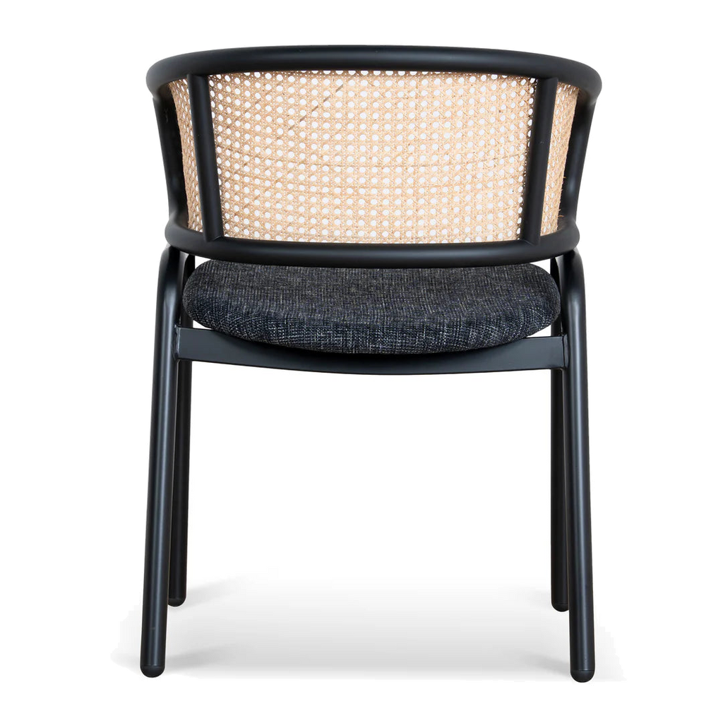 Fabric Dining Chair - Dark Grey with Rattan Back (Set of 2)